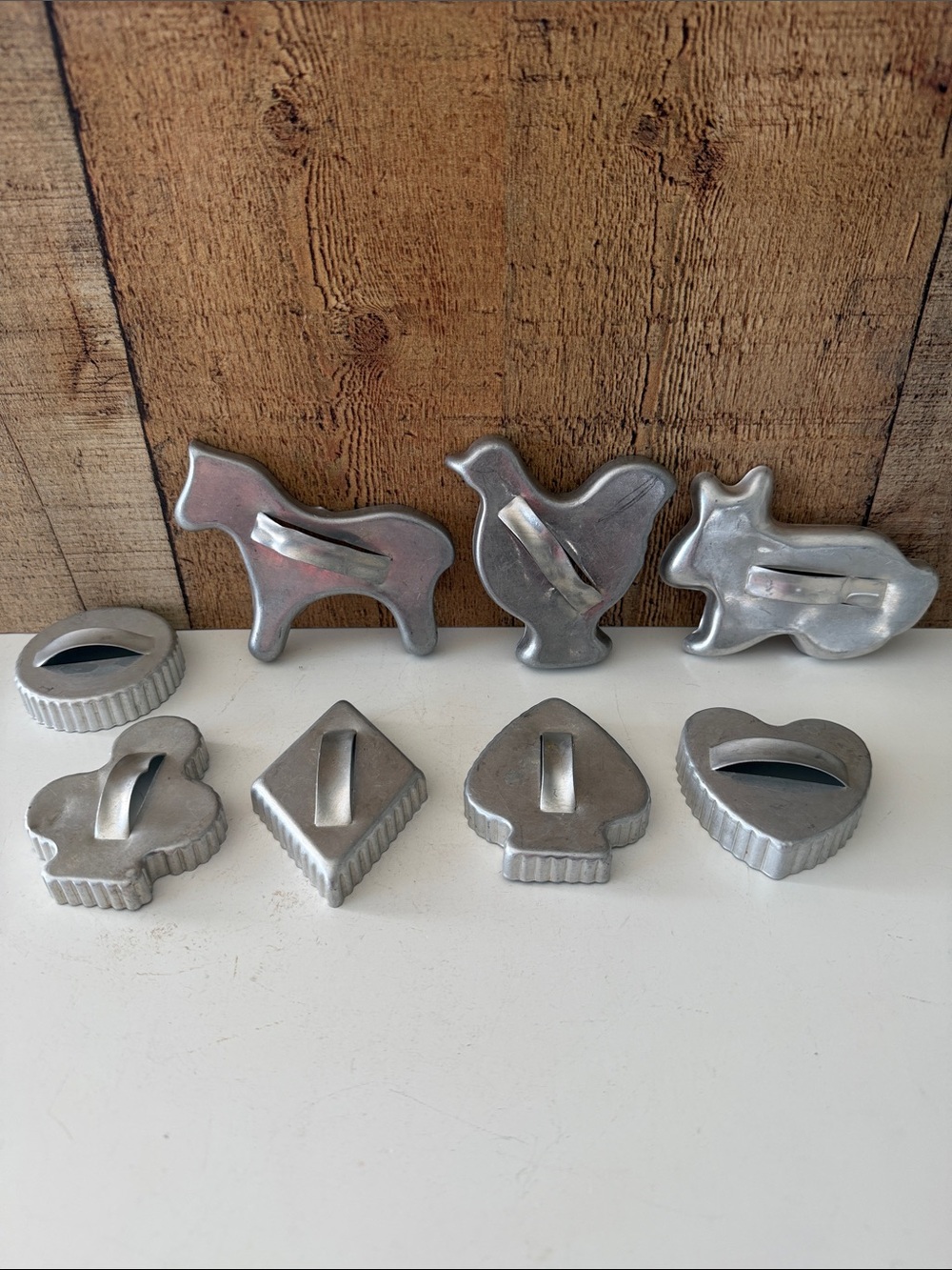 Set of 8 Vintage Metal Cookie Cutters - Animal & Card Suit Shapes